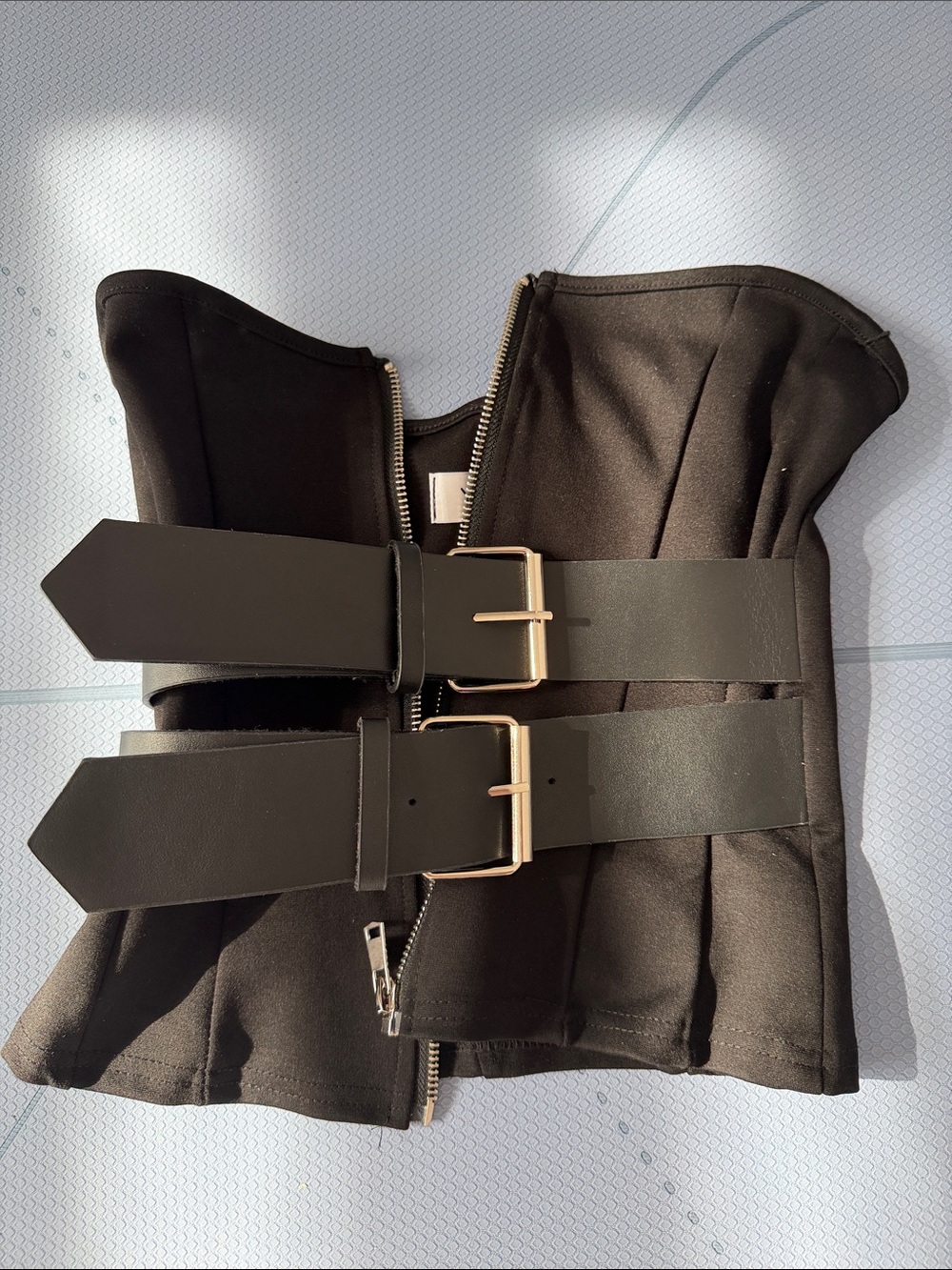 Black Corset Bustier Top with Double Belt Buckles